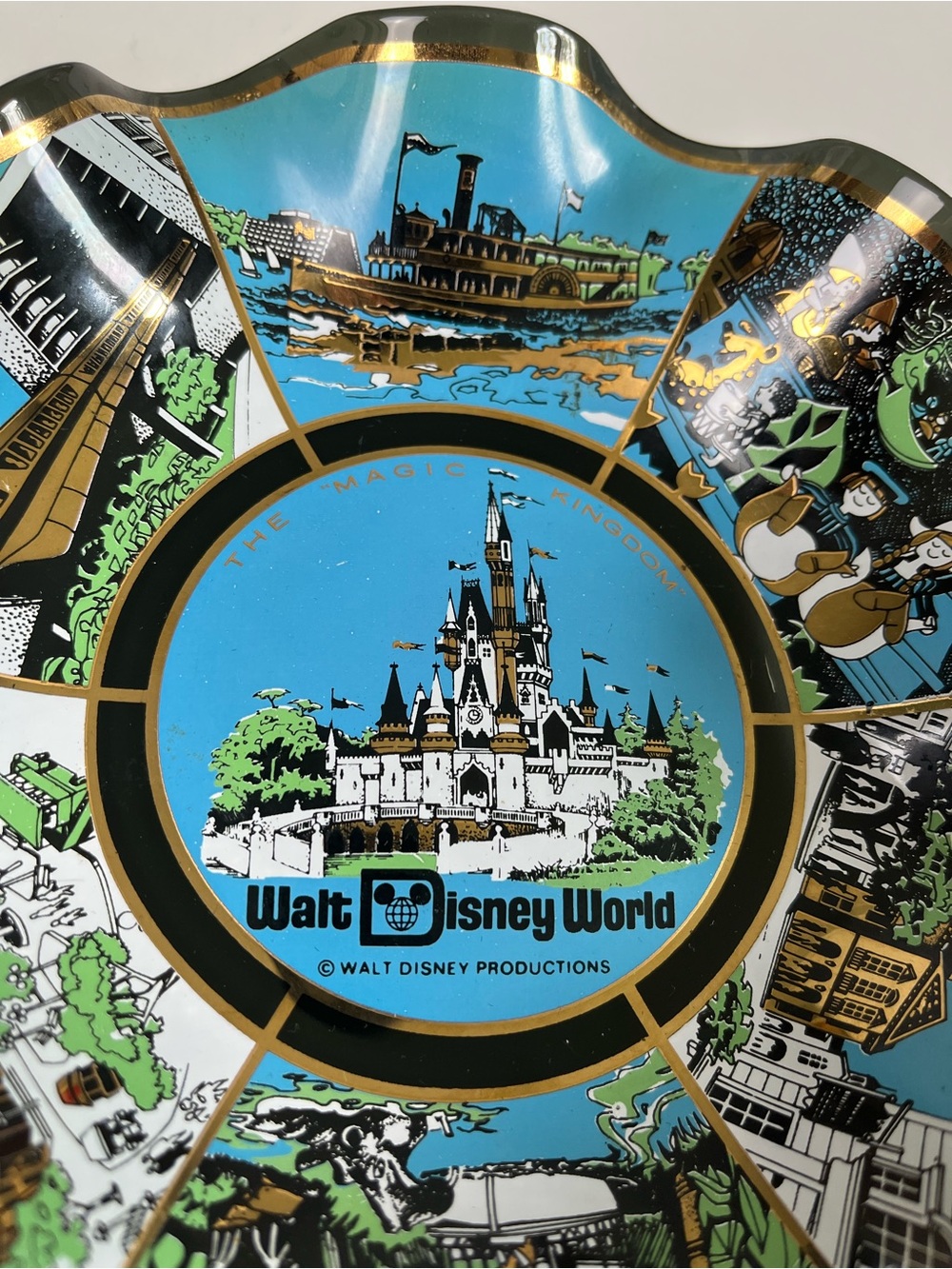 Vintage Walt Disney World Ruffled Glass Bowl Magic Kingdom
